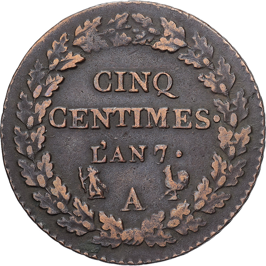 France, 5 Centimes, Dupré, An 7 (1799), Paris, Bronze, EF(40-45), Gadoury:126