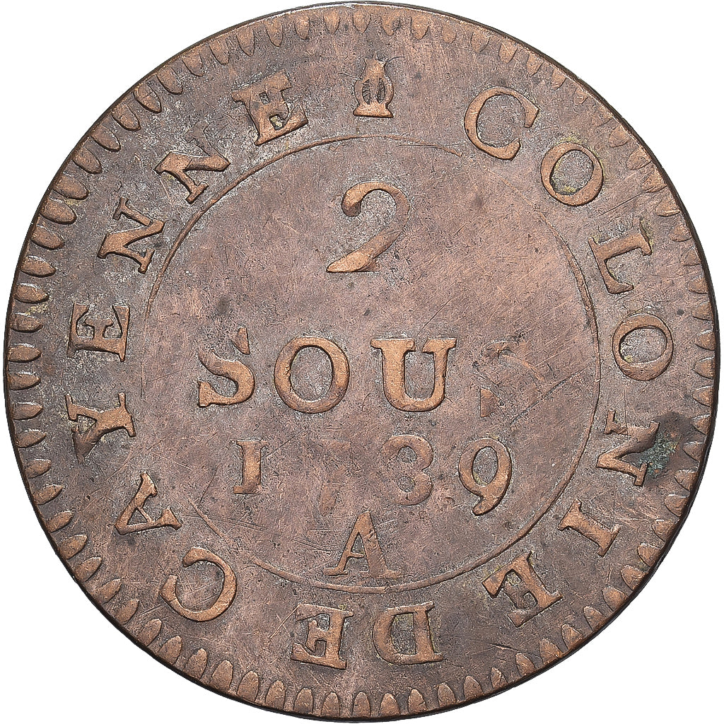 Franse koloniën, Louis XVI, 2 Sous, Colonie de Cayenne, 1789, Paris, Billon