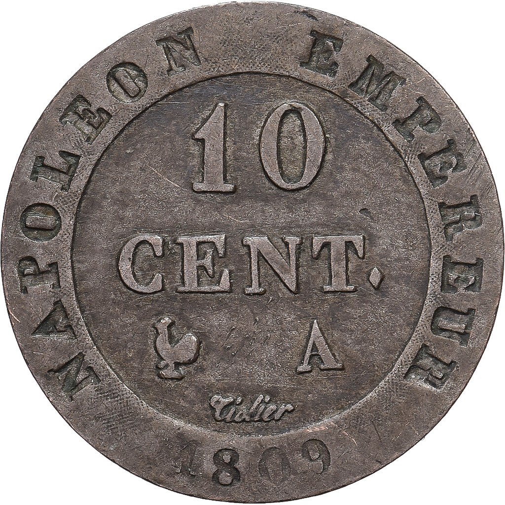 Francja, Napoleon I, 10 Centimes, 1809, Paris, Bilon, EF(40-45), Gadoury:190