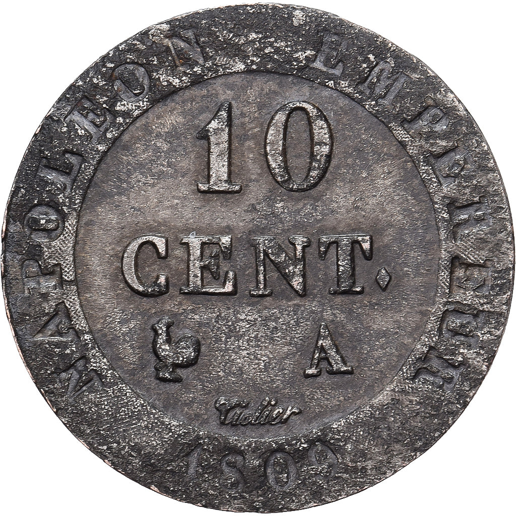 Francja, Napoleon I, 10 Centimes, 1809, Paris, Bilon, EF(40-45), Gadoury:190