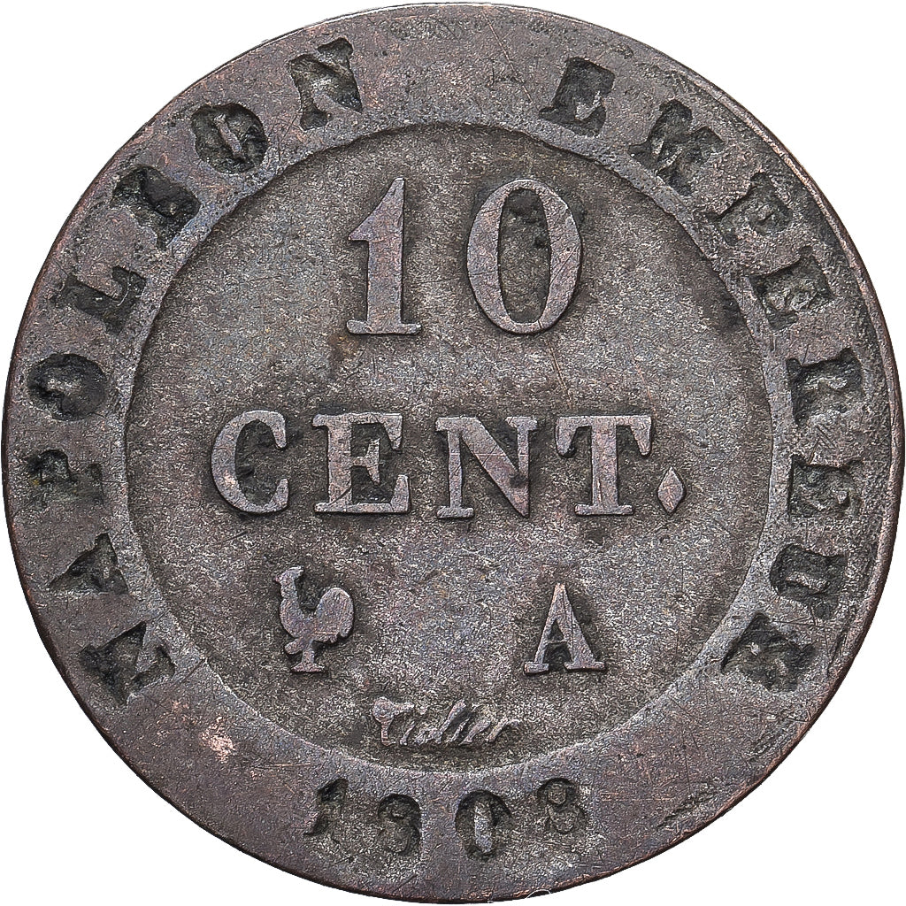 Francja, Napoleon I, 10 Centimes, 1808, Paris, Bilon, EF(40-45), Gadoury:190