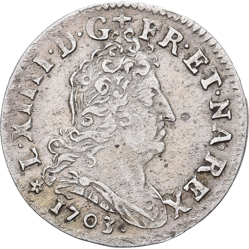 France, Louis XIV, 1/16 ECU, 5 Sols aux insignes, 1703, Strasbourg