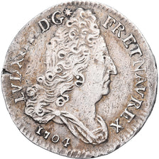 France, Louis XIV, 10 Sols aux insignes, 1704, Lyon, Silver, EF(40-45)