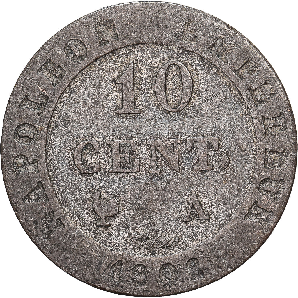 Francja, Napoleon I, 10 Centimes, 1808, Paris, Bilon, VF(30-35), Gadoury:190
