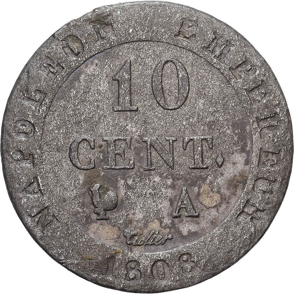 Francja, Napoleon I, 10 Centimes, 1808, Paris, Bilon, VF(30-35), Gadoury:190