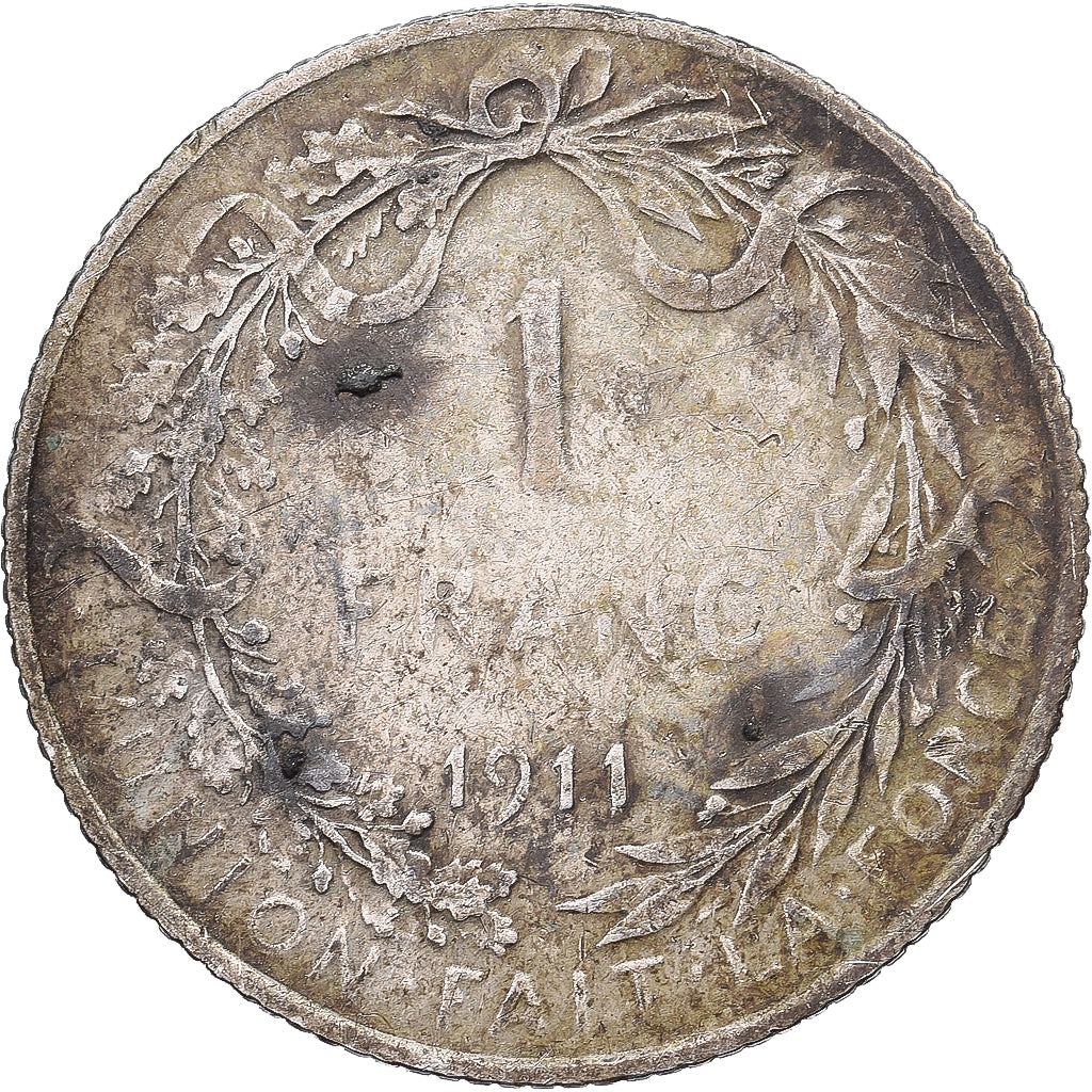 Bélgica, Albert I, Franc, 1911, Brussels, Prata, VF(30-35), KM:72