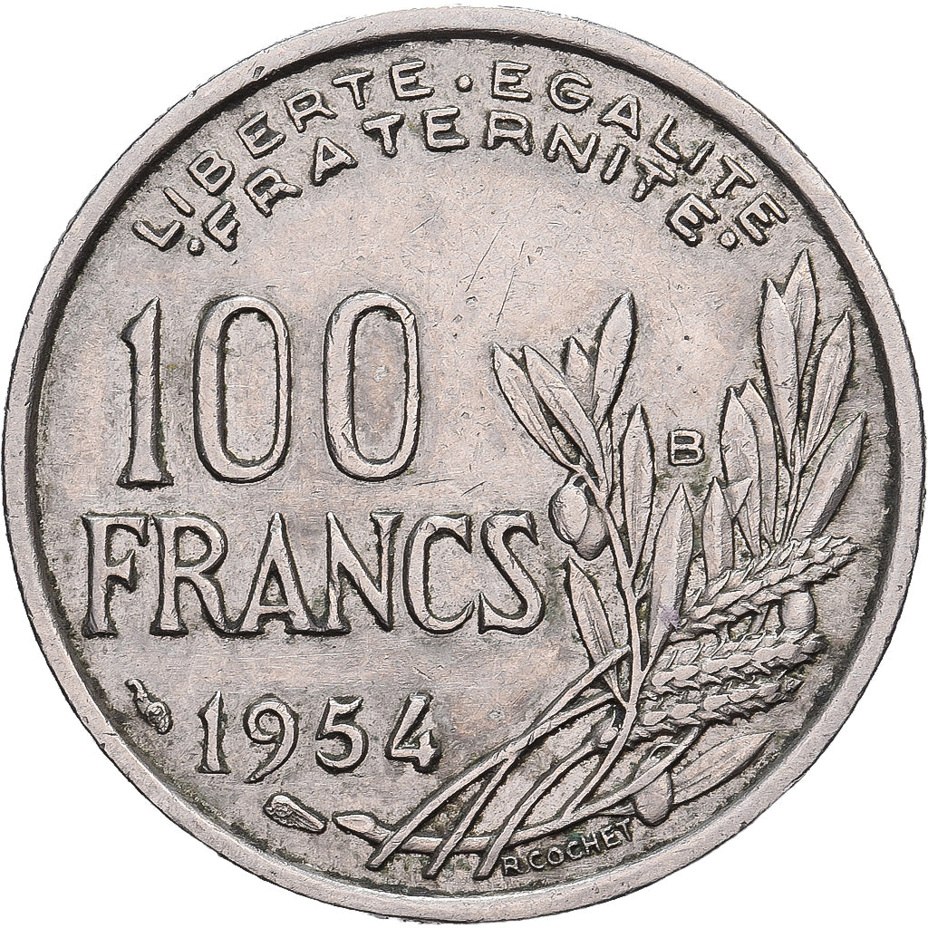 France, 100 Francs, Cochet, 1954, Beaumont - Le Roger, Copper-nickel, EF(40-45)