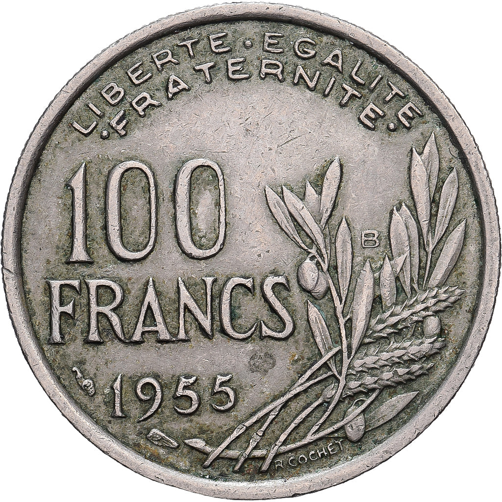 France, 100 Francs, Cochet, 1955, Beaumont - Le Roger, Copper-nickel, EF(40-45)