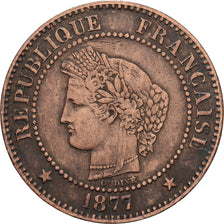 Francia, 2 Centimes, Cérès, 1877, Paris, Bronzo, MB+, Gadoury:105, KM:827.1