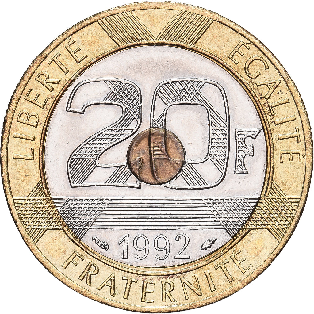 France, 20 Francs, Mont Saint Michel, 1992, Paris, Tri-Metallic, SUP, KM:1008.2