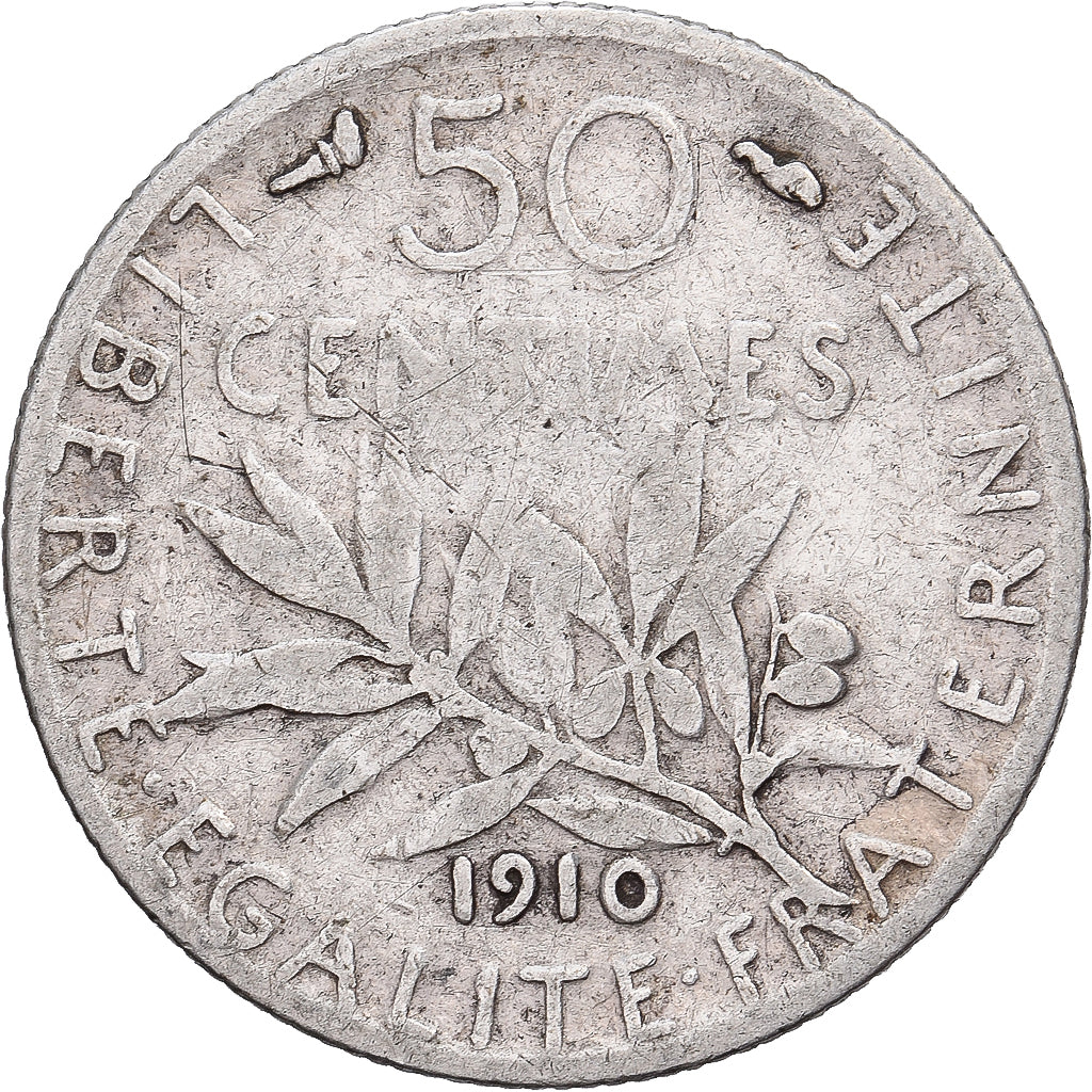 Frankrijk, 50 Centimes, Semeuse, 1910, Paris, Zilver, FR+, Gadoury:420, KM:854