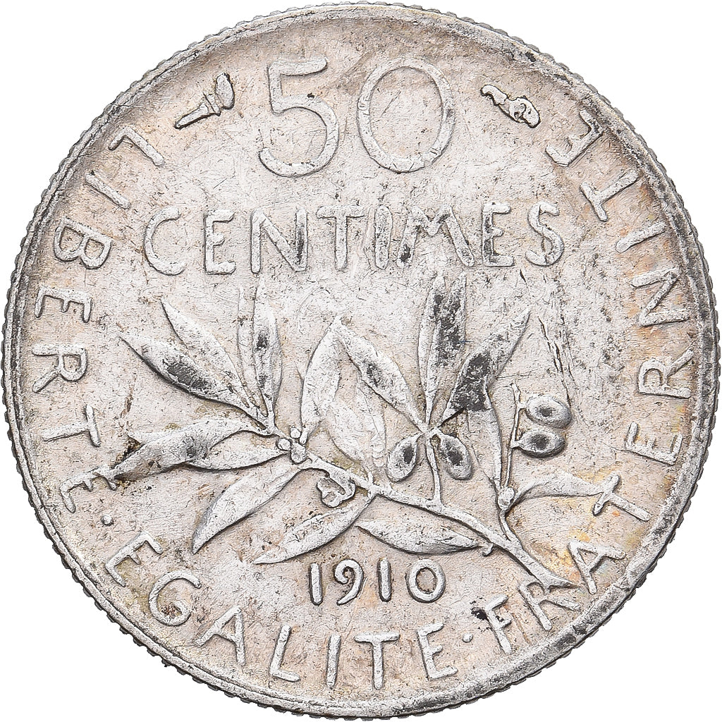 Francia, 50 Centimes, Semeuse, 1910, Paris, Argento, BB, Gadoury:420, KM:854