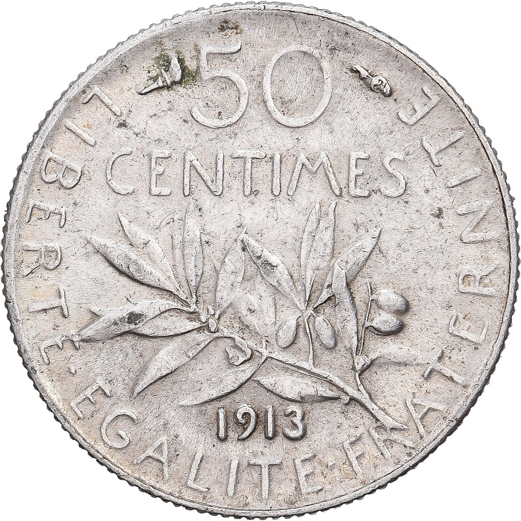 France, 50 Centimes, Semeuse, 1913, Paris, Silver, AU(50-53), Gadoury:420