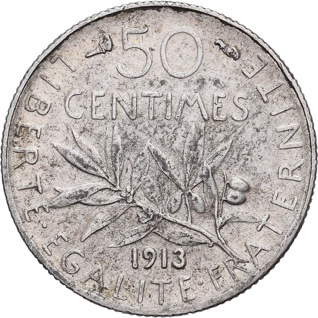 Francia, 50 Centimes, Semeuse, 1913, Paris, Argento, BB, Gadoury:420, KM:854