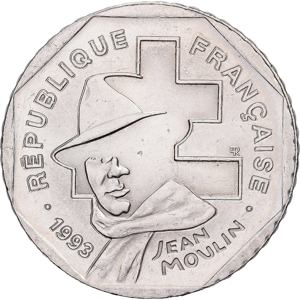 França, 2 Francs, Jean Moulin, 1993, Paris, Níquel, AU(55-58), Gadoury:548