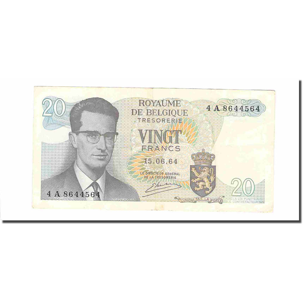 Billete, 20 Francs, 1964, Bélgica, 1964-06-15, KM:138, MBC