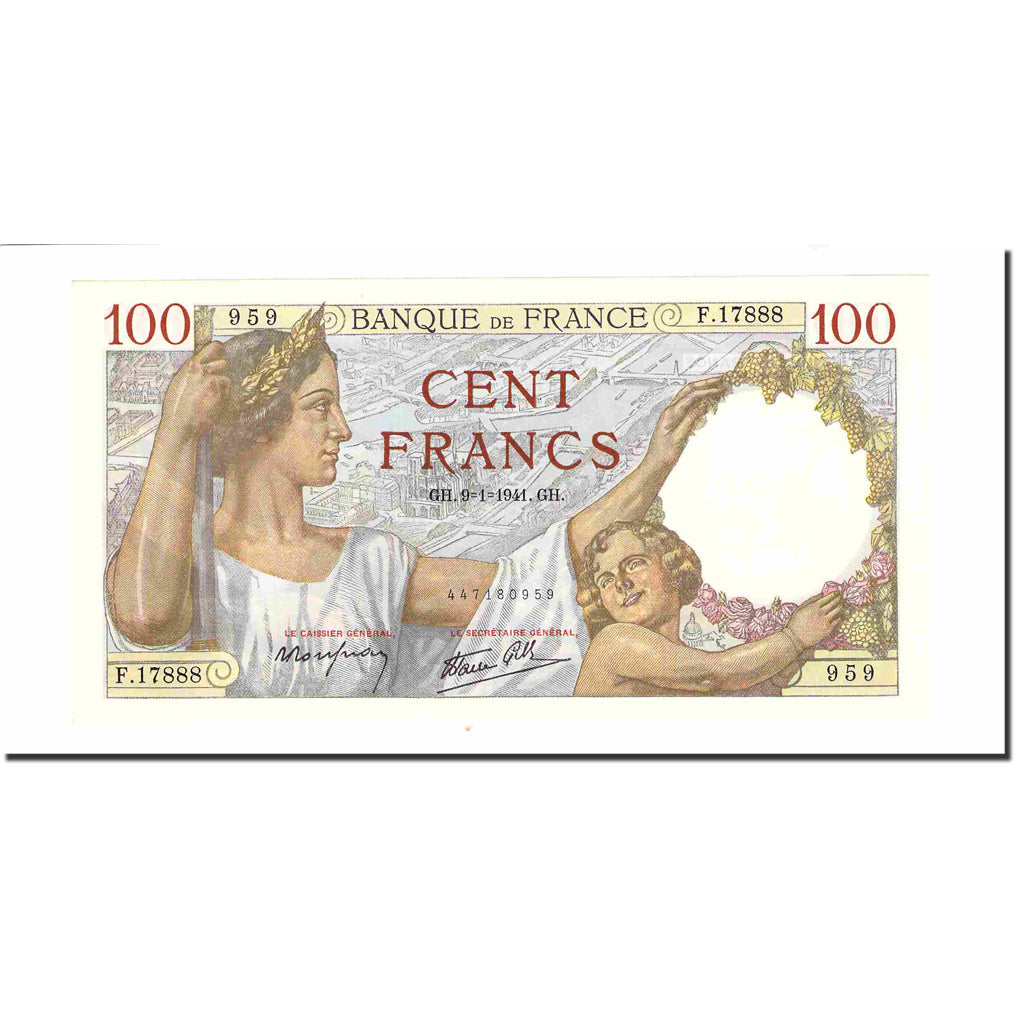 France, 100 Francs, Sully, 1941, 1941-01-09, UNC(65-70), Fayette:26.44, KM:94