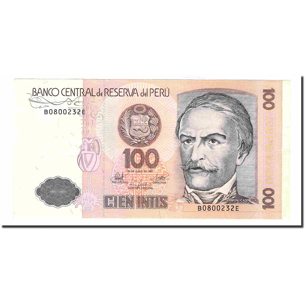 Biljet, Peru, 100 Intis, 1987, 1987-06-26, KM:133, SPL+
