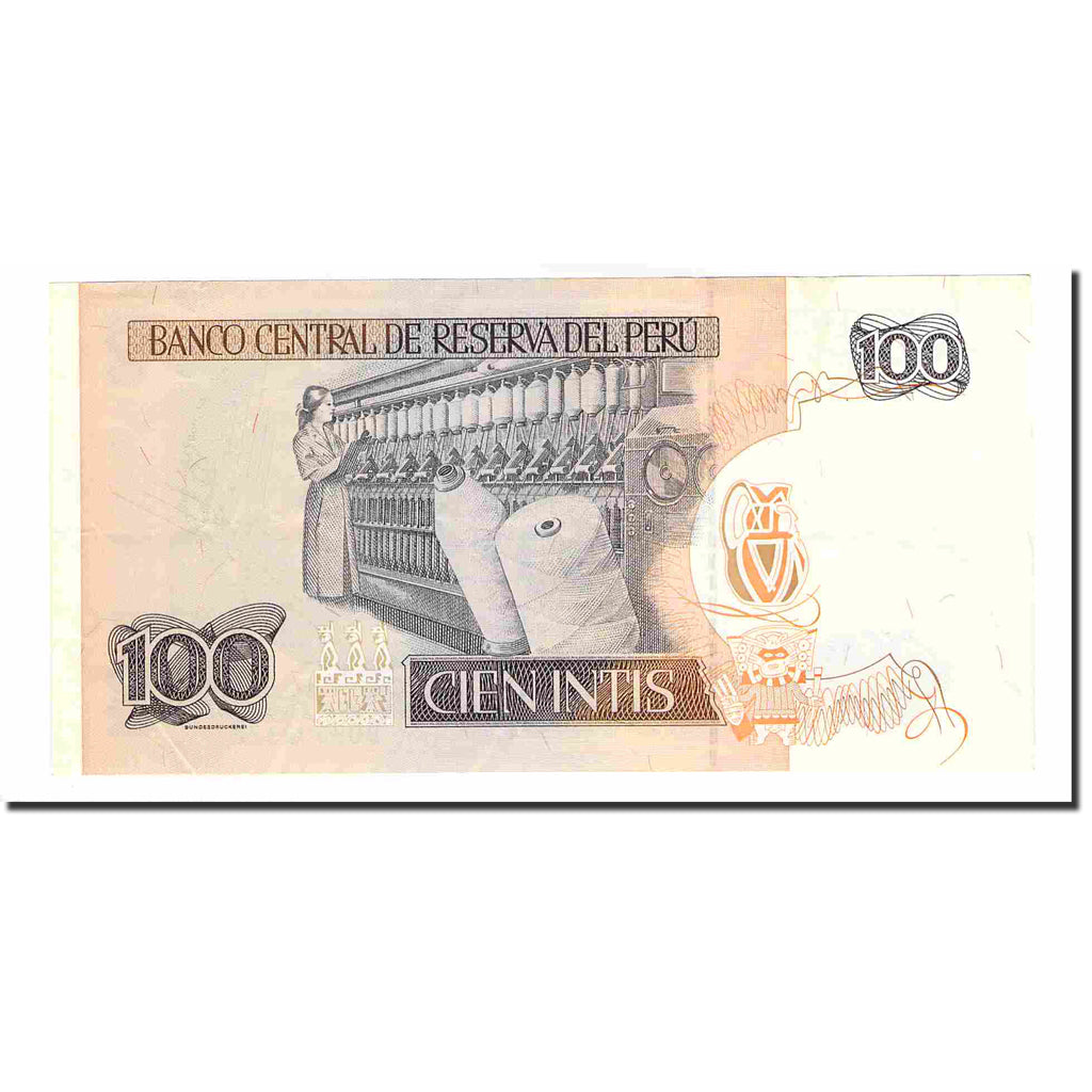 Biljet, Peru, 100 Intis, 1987, 1987-06-26, KM:133, SPL+