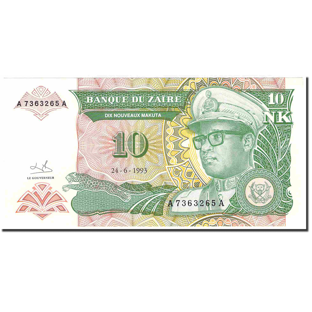 Biljet, Zaïre, 10 Nouveaux Makuta, 1993, 1993-06-24, KM:49, NIEUW