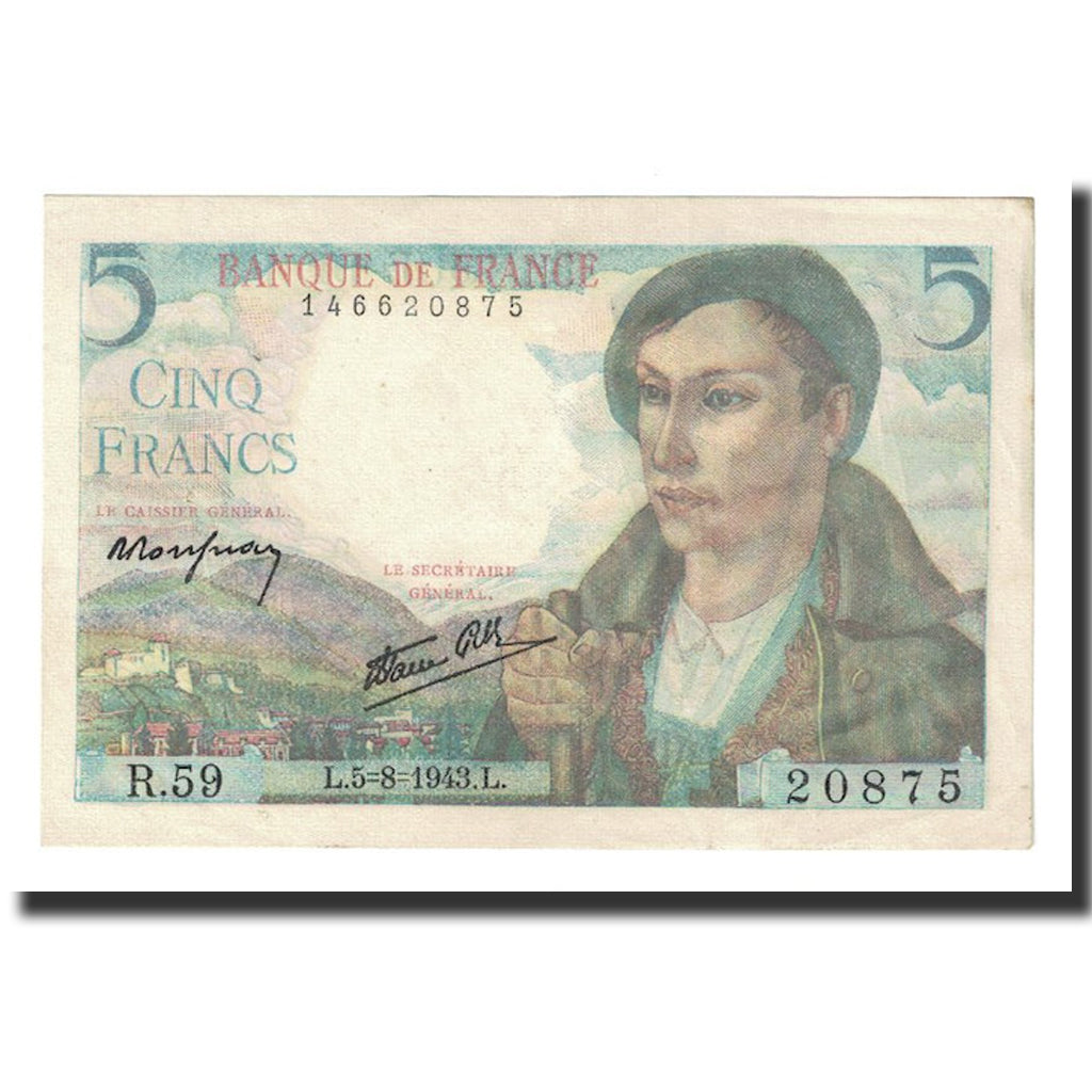 Francja, 5 Francs, Berger, 1943, 1943-08-05, AU(55-58), Fayette:5.3, KM:98a