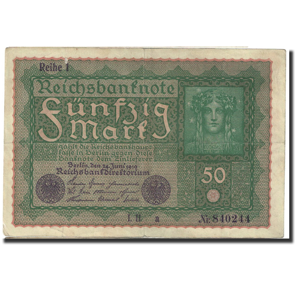 Banknote, Germany, 50 Mark, 1919, 1919-06-24, KM:66, AU(55-58)