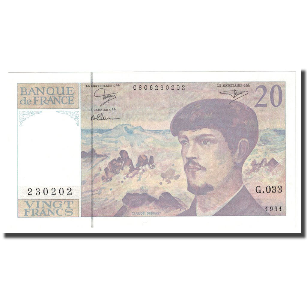 Frankreich, 20 Francs, Debussy, 1991, UNZ, Fayette:66Bis.2, KM:151e