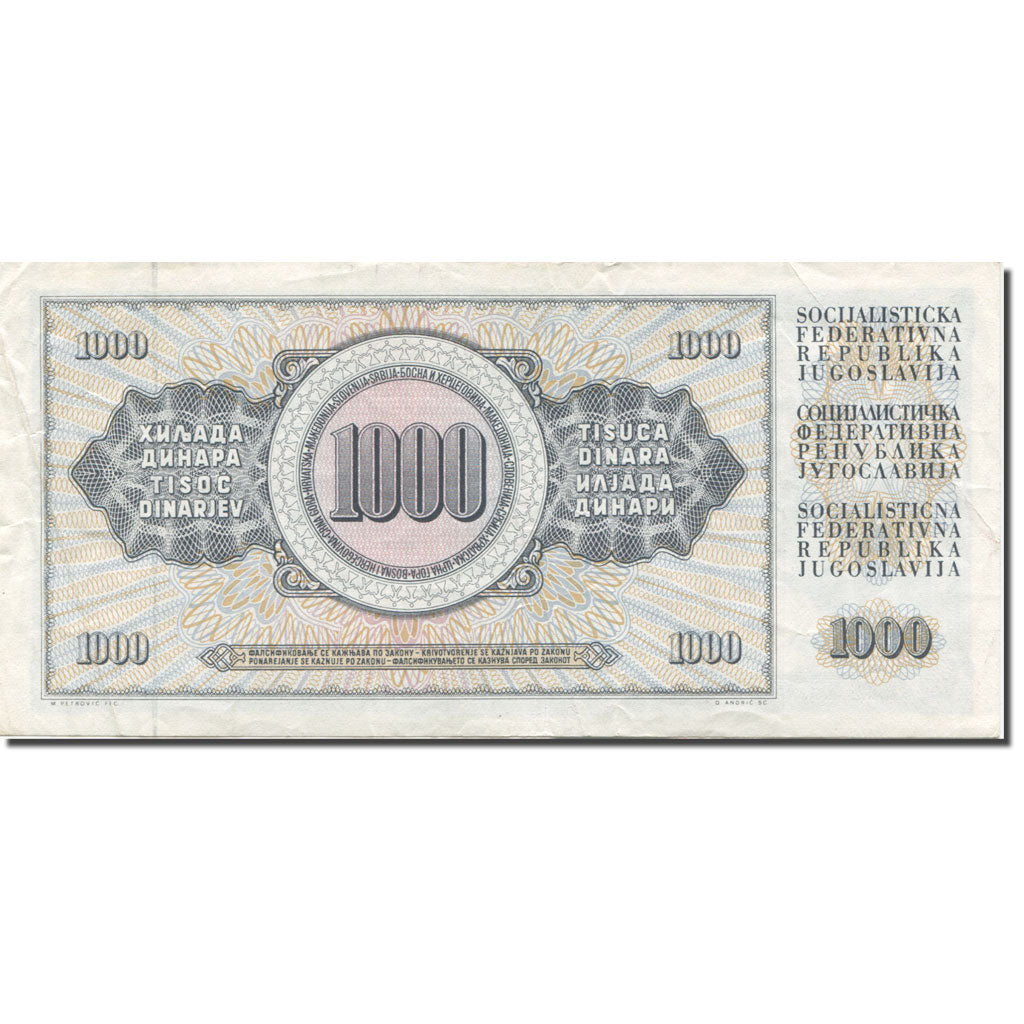 Banknot, Jugosławia, 1000 Dinara, 1981, 1981-11-04, KM:92b, AU(50-53)