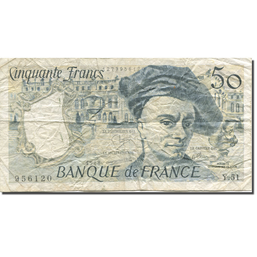 Francja, 50 Francs, Quentin de La Tour, 1988, EF(40-45), Fayette:67.14, KM:152d
