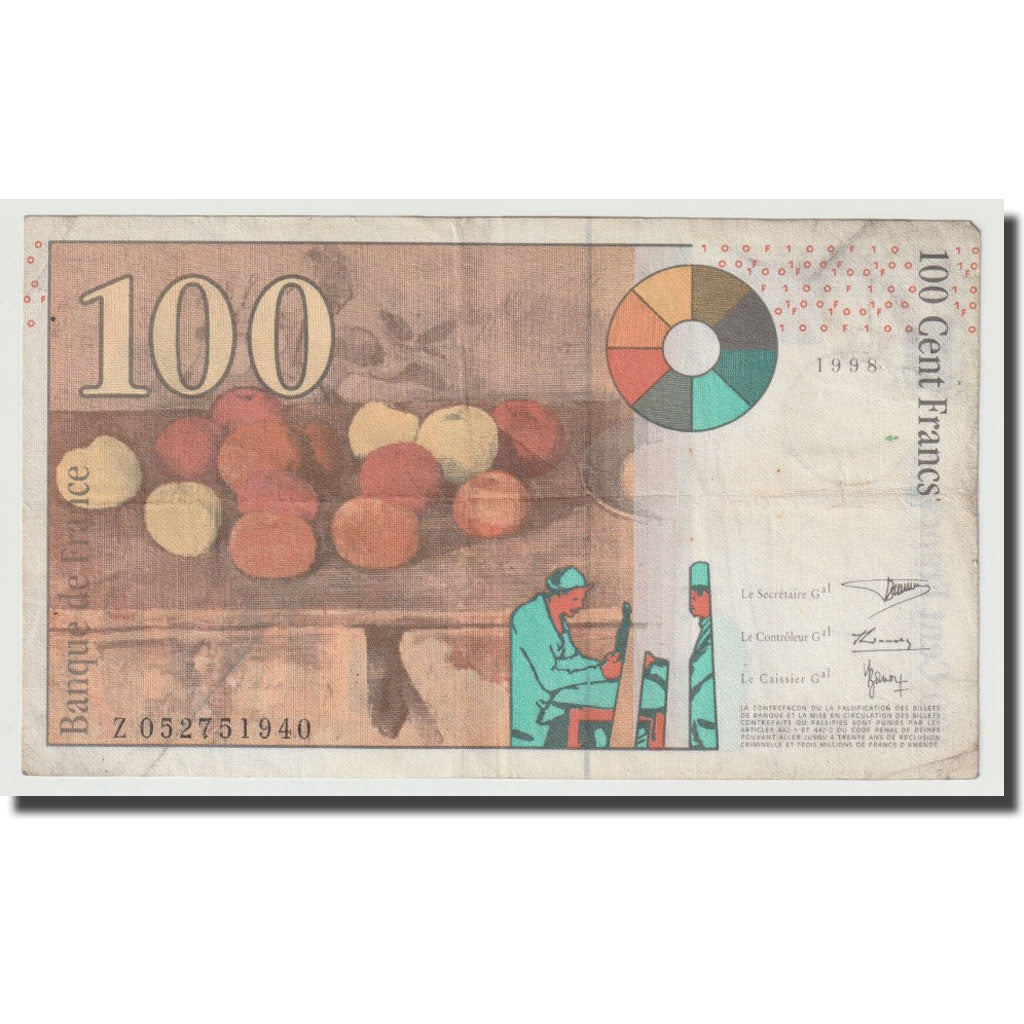 France, 100 Francs, Cézanne, 1998, EF(40-45), Fayette:74.2, KM:158a