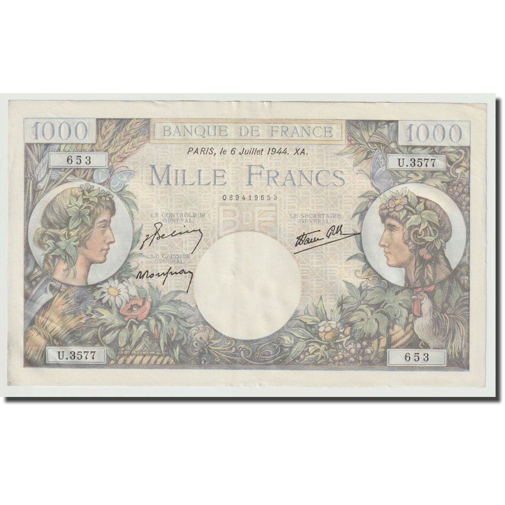 France, 1000 Francs, Commerce et Industrie, 1944, 1944-07-06, AU(55-58)