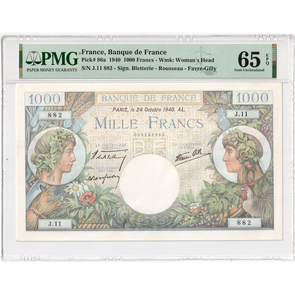 Francia, 1000 Francs, Commerce et Industrie, 1940-10-24, J.11, FDS
