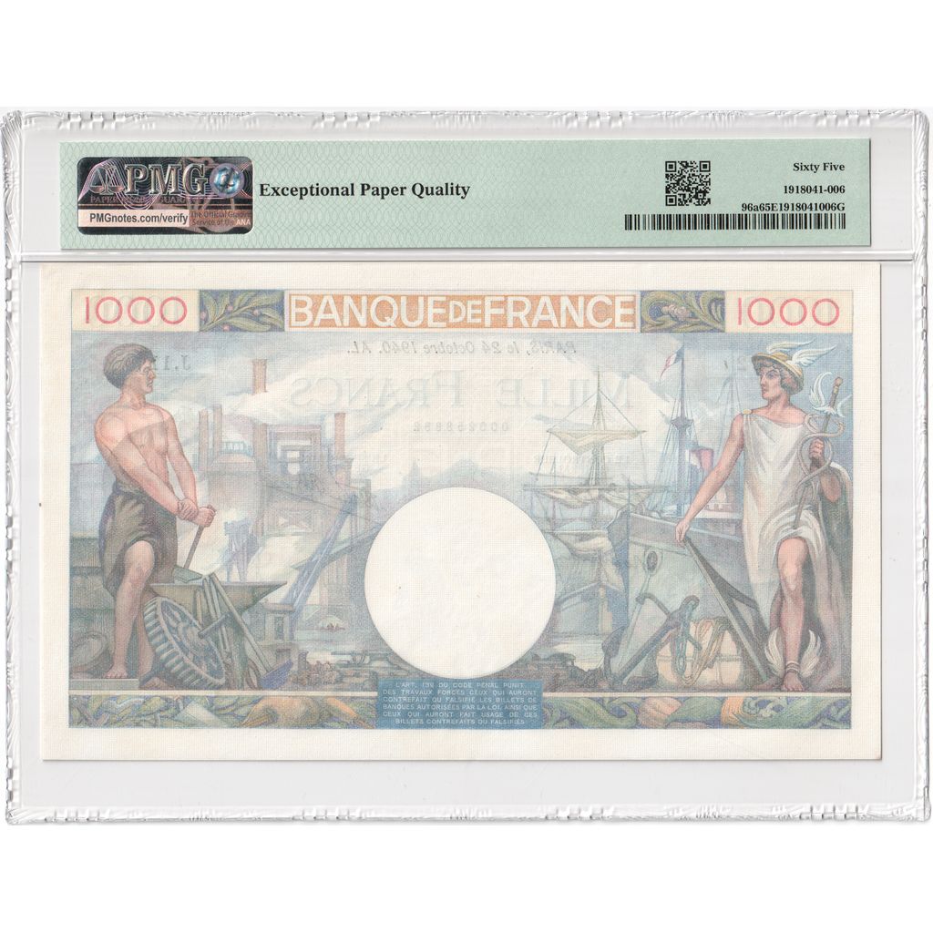 Francia, 1000 Francs, Commerce et Industrie, 1940-10-24, J.11, FDS
