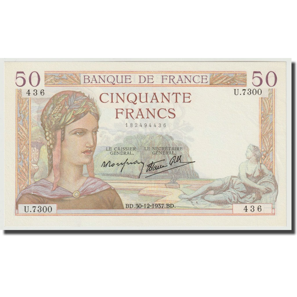 Francia, 50 Francs, Cérès, 1937, 1937-12-30, SPL, Fayette:18.6, KM:85b