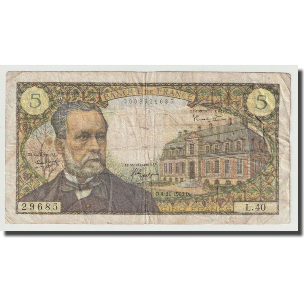 France, 5 Francs, Pasteur, 1966, 1966-11-04, TB, Fayette:61.4, KM:146a