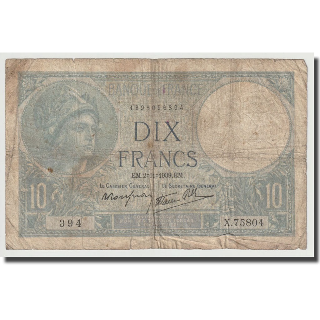Francia, 10 Francs, Minerve, 1939, 1939-11-02, BC, Fayette:7.14, KM:84