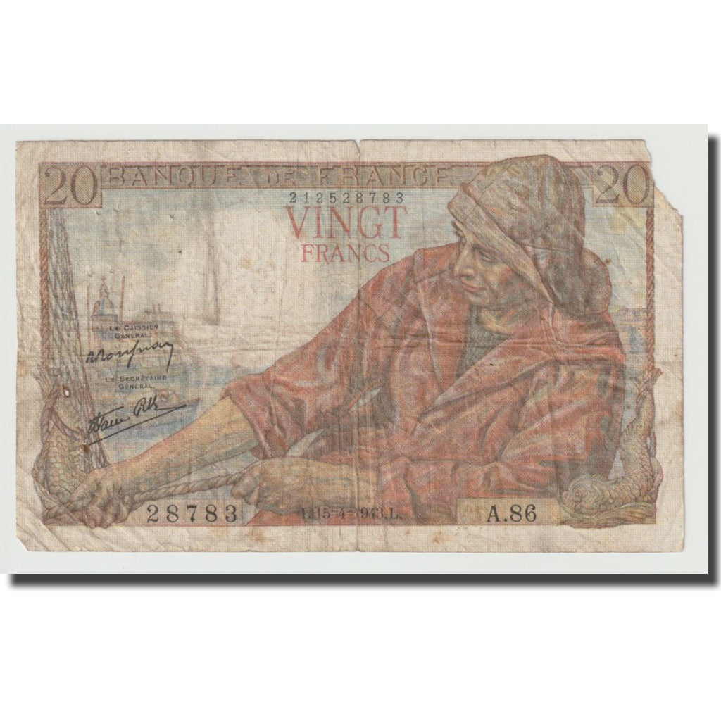 Francia, 20 Francs, Pêcheur, 1943, 1943-04-15, RC, Fayette:13.6, KM:100a