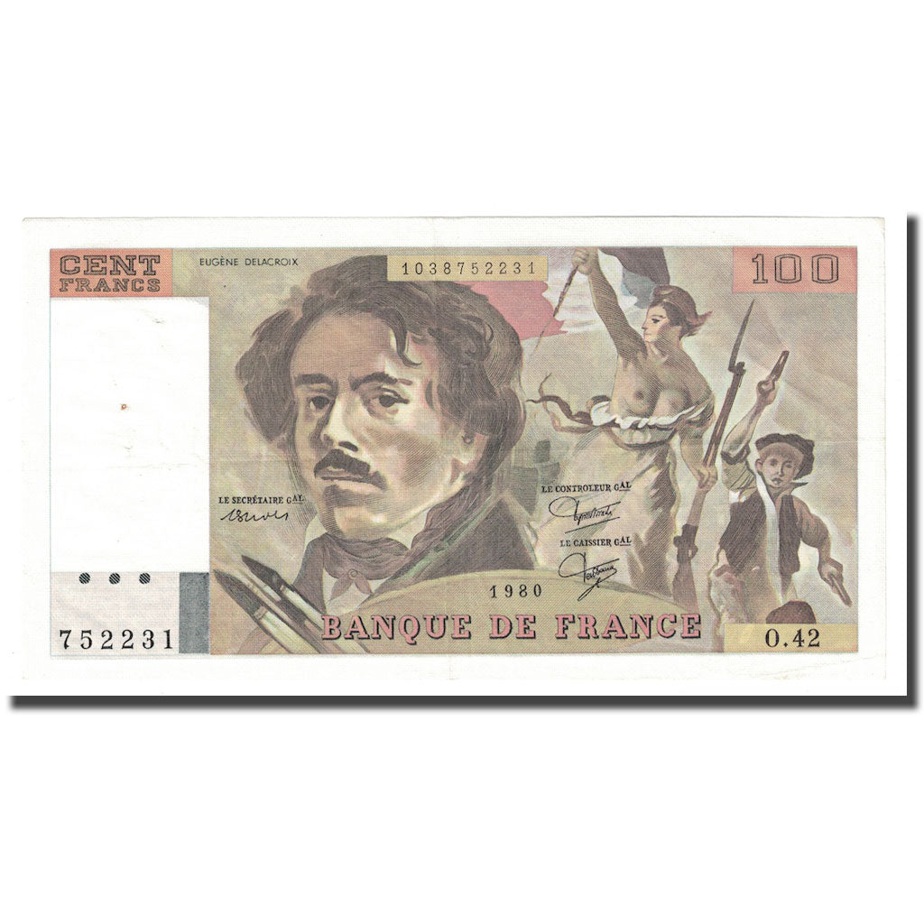 Frankreich, 100 Francs, Delacroix, 1980, VZ, Fayette:69.4b, KM:154b