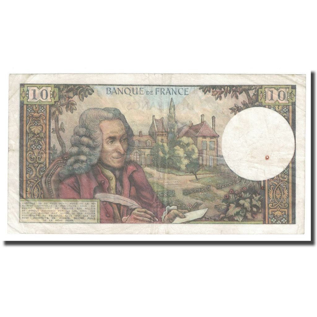 France, 10 Francs, Voltaire, 1968, 1968-04-04, AU(50-53), Fayette:62.32, KM:147c