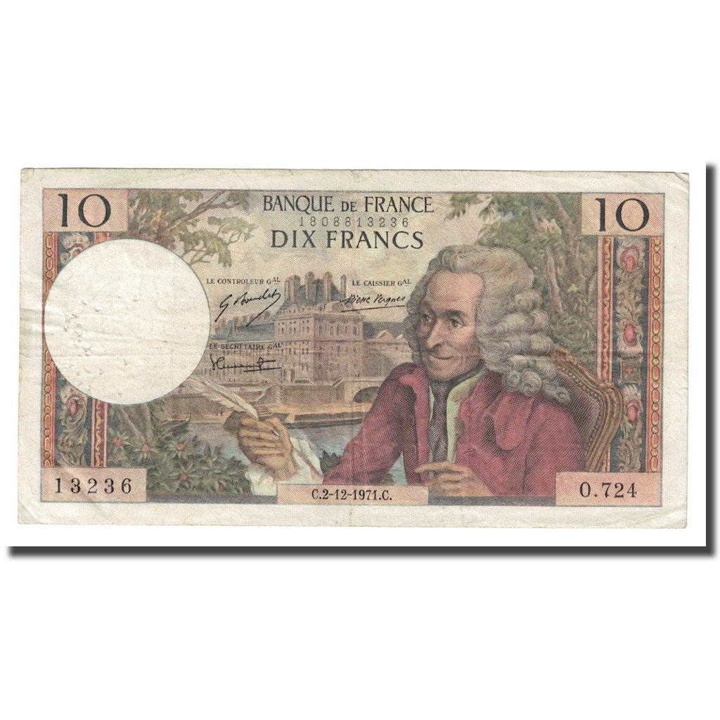 Frankreich, 10 Francs, Voltaire, 1970, 1970-07-02, SS+, Fayette:62.45, KM:147c