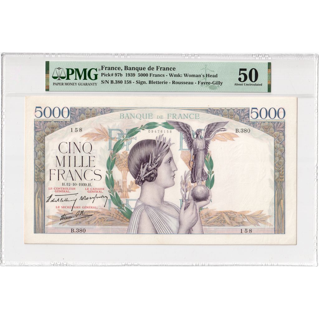 Francja, 5000 Francs, Victoire, 1939-10-12, B.380, UNC(64)