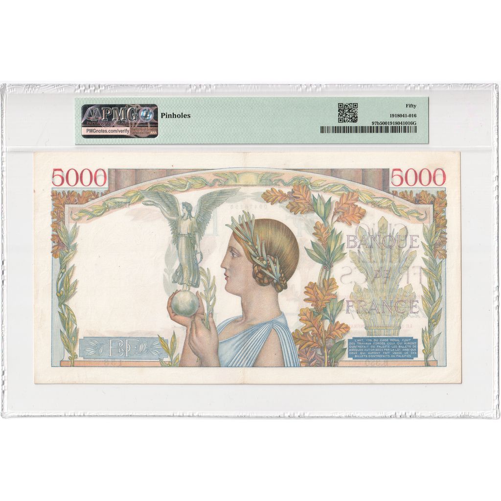 Francja, 5000 Francs, Victoire, 1939-10-12, B.380, UNC(64)