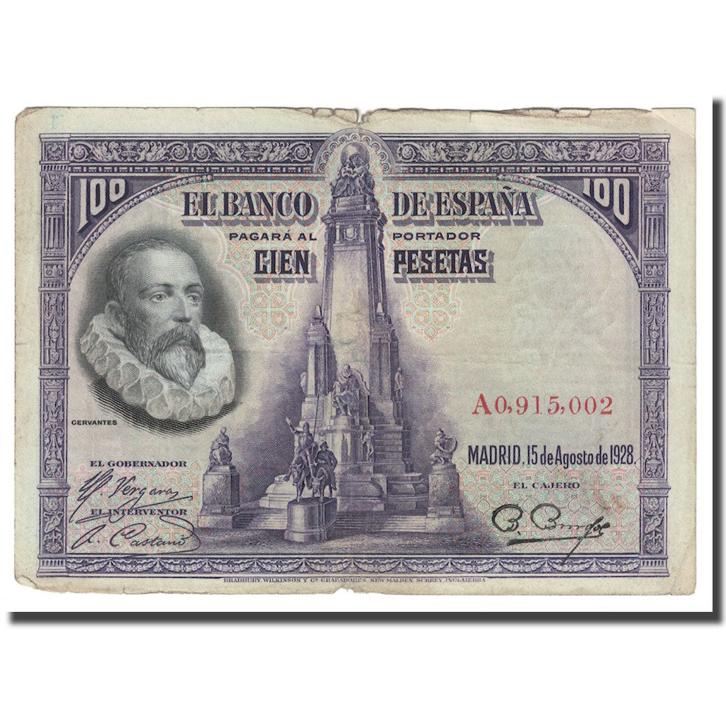 Biljet, Spanje, 100 Pesetas, 1928, 1928-08-15, KM:76a, TB+