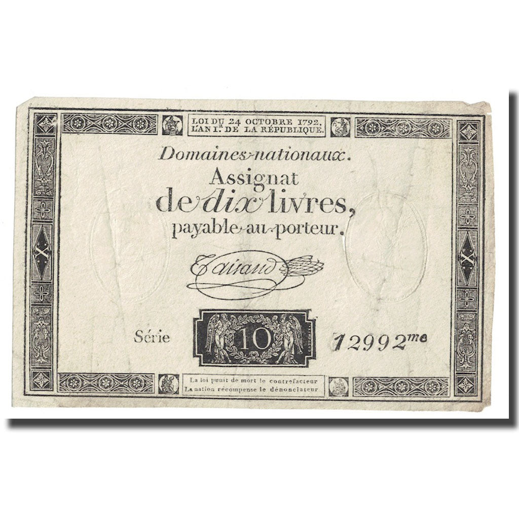 France, 10 Livres, 1792, Taisaud, 1792-10-24, EF(40-45), KM:A66b