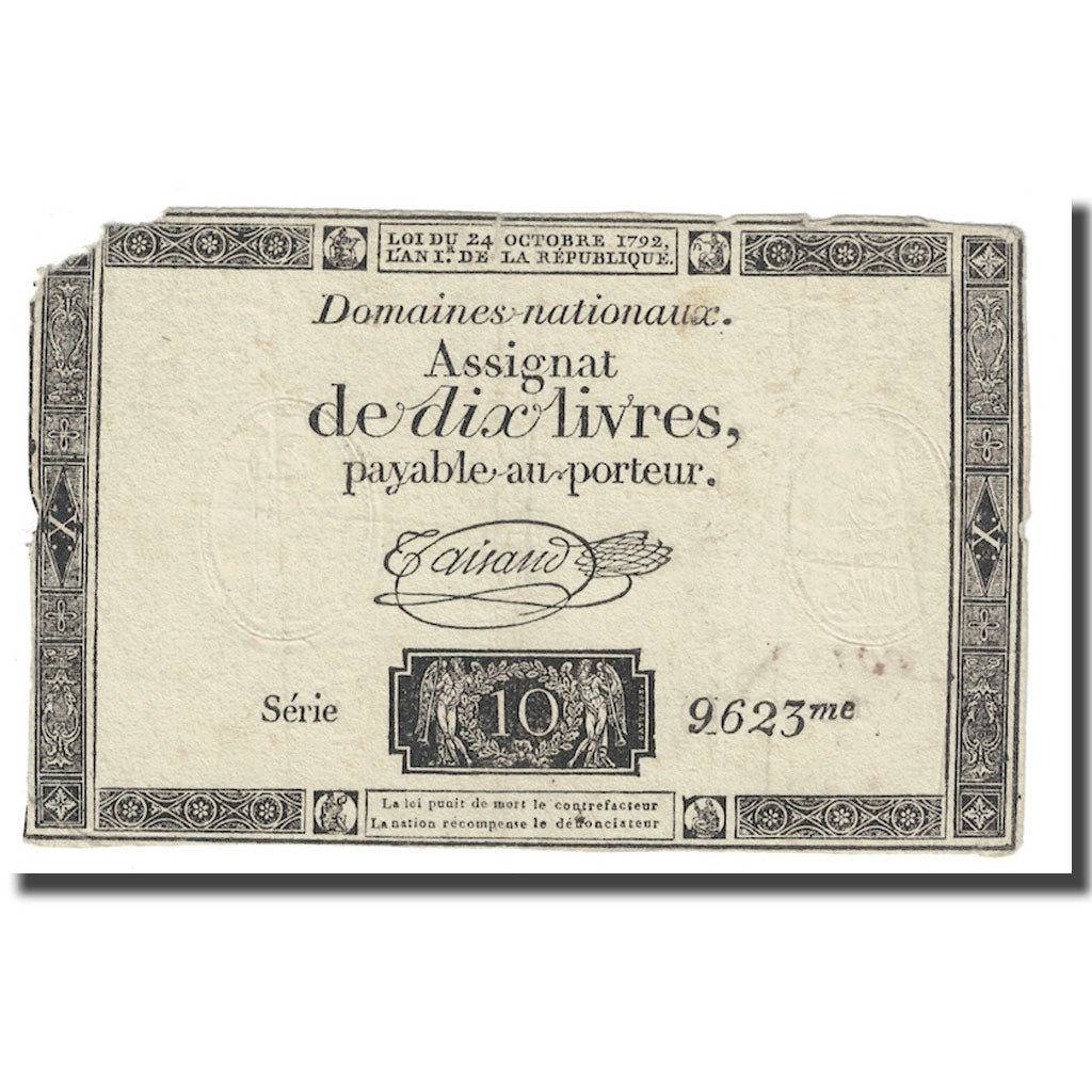 França, 10 Livres, 1792, Taisaud, 1792-10-24, VF(30-35), KM:A66b