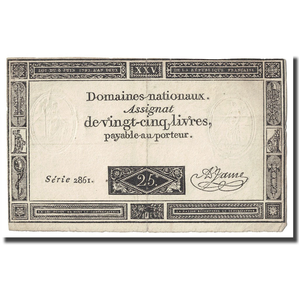 France, 25 Livres, 1793, A.Jame, 1793-06-06, VF(20-25), KM:A71