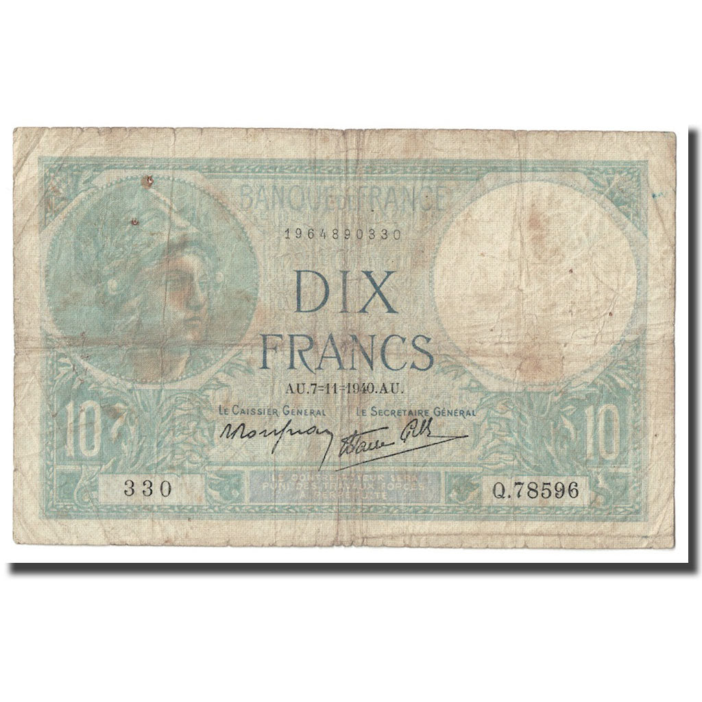Frankreich, 10 Francs, Minerve, 1940, 1940-11-07, SGE, Fayette:7.19, KM:84