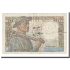 Frankrijk, 10 Francs, Mineur, 1943, 1943-03-25, TB+, Fayette:8.8, KM:99e