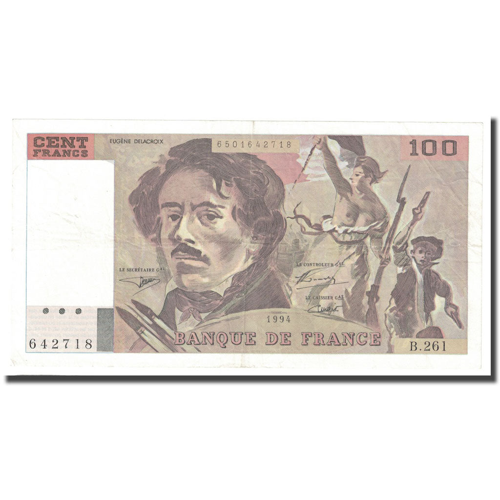 Frankrijk, 100 Francs, Delacroix, 1994, TTB, Fayette:69ter.1a, KM:154h