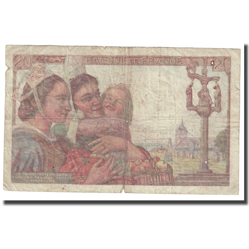 France, 20 Francs, Pêcheur, 1942, 1942-05-21, B+, Fayette:13.2, KM:100a